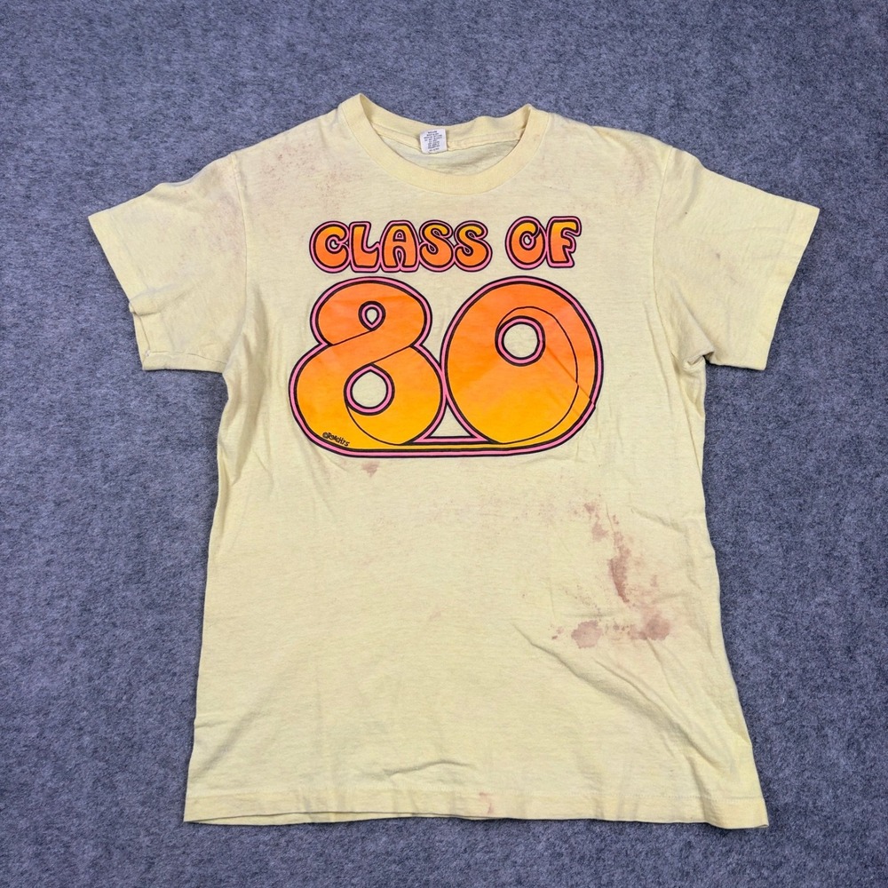 Vintage Roach Class of 80 T-Shirt Mens Small Yellow Graphic Single Stitch 80s